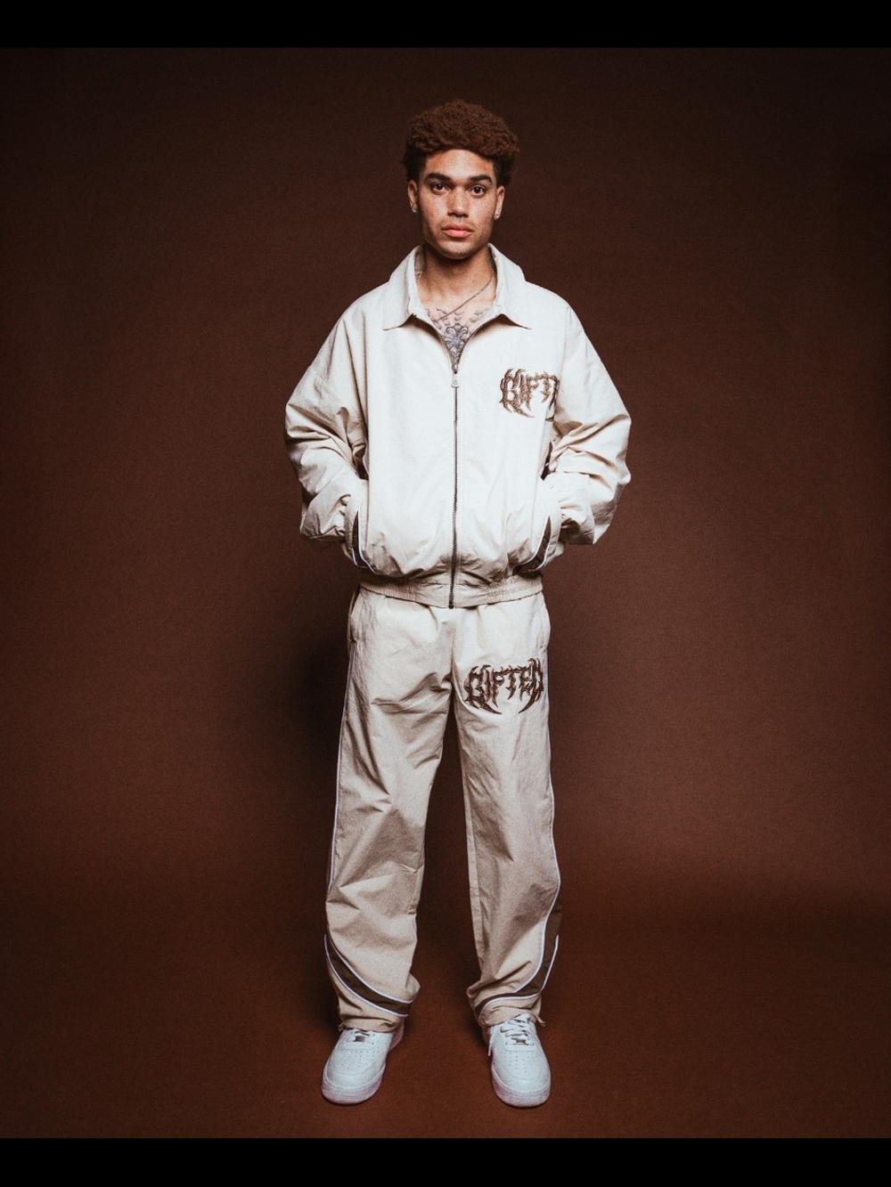 Ivory GFTD LA Zip-Front Jacket & Pants Tracksuit Sz L NWT